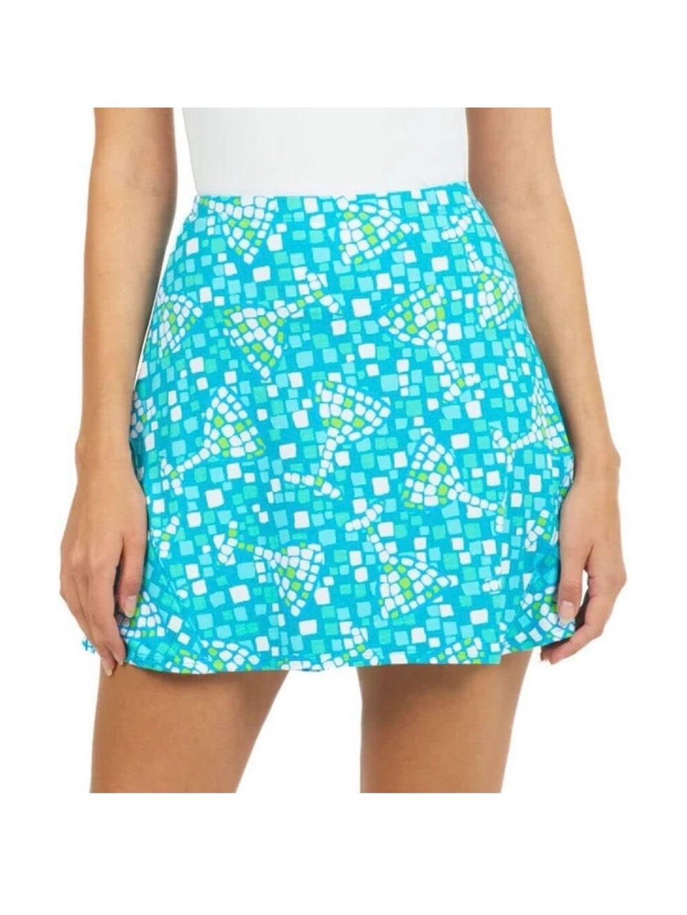 IBKUL Swing Skirt Skort Womens Large Blue Green Martini Lined Tennis Pickleball